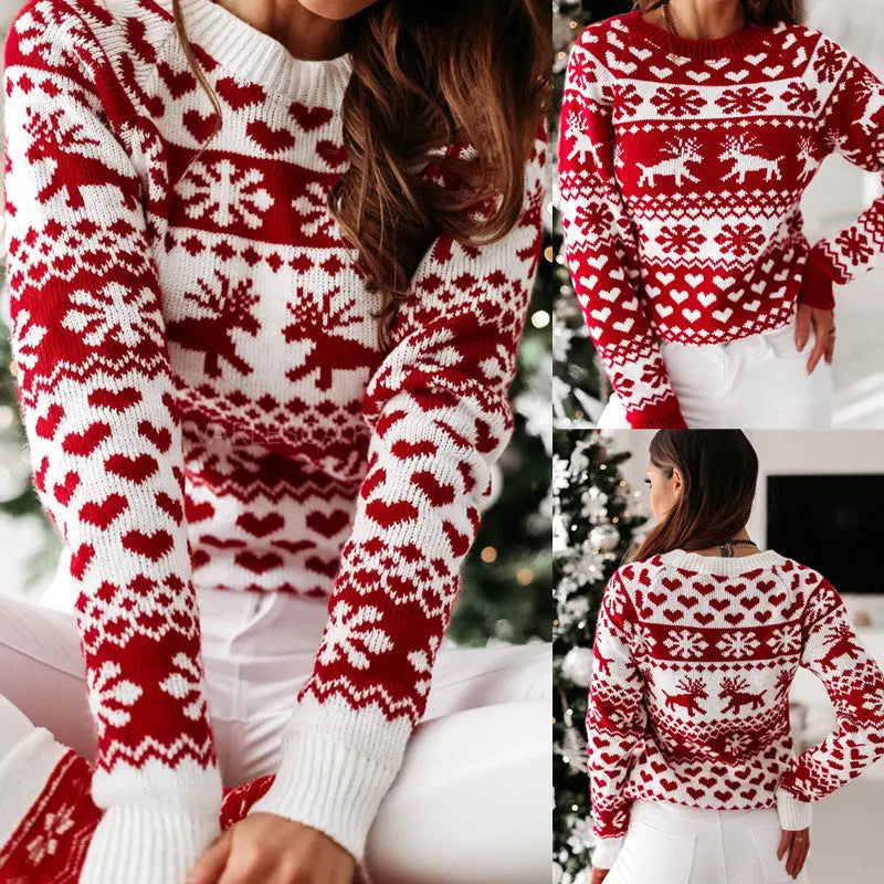 Christmas Elk Long Sleeve Knitted Sweater Vyntra shop