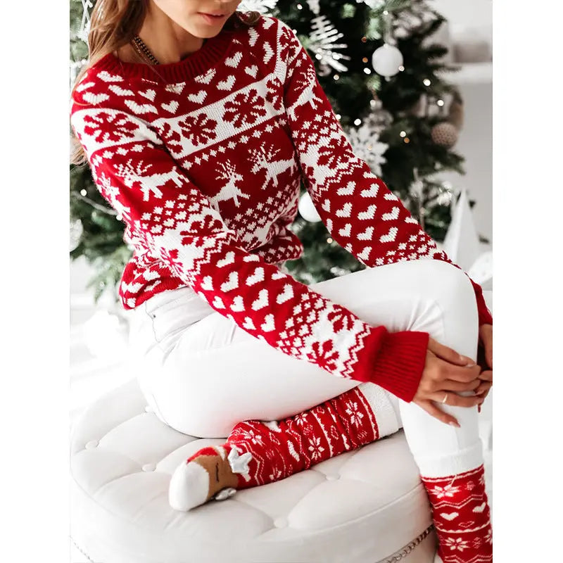 Christmas Elk Long Sleeve Knitted Sweater Vyntra shop