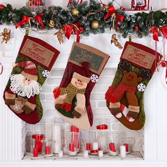 Christmas Stocking Socks Snowman Santa Elk Xmas Fireplace Xmas Tree Ornaments New Year Candy Bag Gift Christmas Decor Vyntra shop